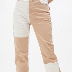PacSun Women's Color Block Straight Leg Jeans High Rise - Beige and Tan 24 Waist